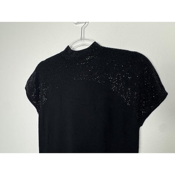 Reiss Dress Womens 6 Black Wool Knit Rhinestone Bodycon Cap Sleeve Modest - Picture 11 of 14